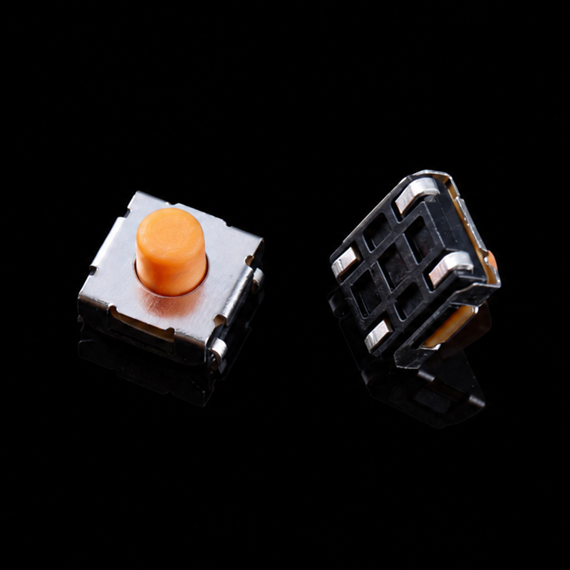 轻触开关 TS-G003472，6.2×6.2×5.1mm，带扣硅胶执行器，橙色帽，带盖端子，黑色底座